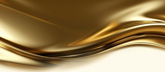 Poster - Golden Abstract Waves of Silk Flowing Elegantly Across a White Background in a Soft, Serene Setting
