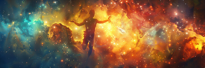 Aufkleber - Exploring the Mystical Human Energy Field Among Vibrant Cosmic Colors in Space