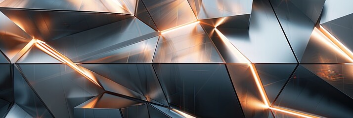 Poster - Intricate Interlocking Geometric Forms With Metallic Texture and Abstract Lighting Effects at Evening