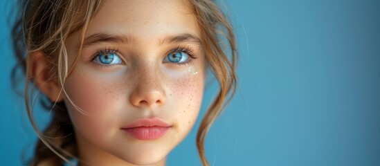 Wall Mural - Portrait of a Young Girl with Blue Eyes