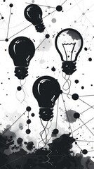 Poster - Black and white light bulbs on an abstract background. Symbolizing ideas and creativity.