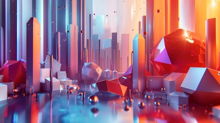 Poster - A 3D rendering of geometric shapes.