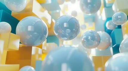 Poster - Abstract image of spheres floating in a geometric space.