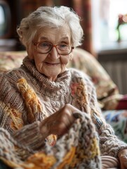 Aufkleber - Elderly people engage in knitting and crafting while sharing laughter and learning in a bright community center filled with warmth and creativity. Generative AI