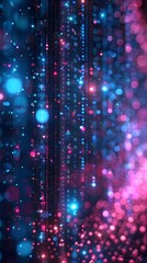 Poster - mesmerizing digital matrix background with flowing binary code and neon lights