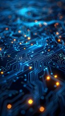 Poster - vibrant digital circuit board with glowing cyber connections and nodes