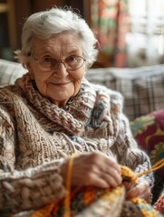 Aufkleber - Seniors gather in a cozy environment, learning knitting and sewing skills together while enjoying each other's company. Generative AI