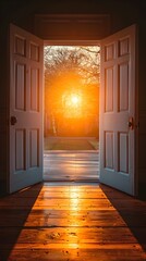 Sticker - Inviting Doorway Framing Radiant Sunlight Symbol of New Beginnings and Endless Possibilities