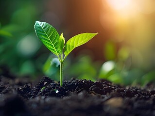 Canvas Print - Vibrant Green Sprout Emerging from Soil Embracing the Energy of New Beginnings