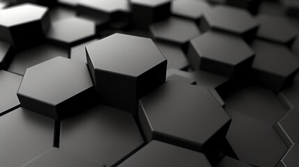 Wall Mural - Black abstract geometric pattern of hexagons.