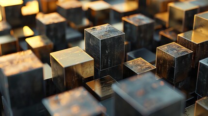 Poster - Close up of black and gold cubes.