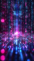 Poster - Mesmerizing Digital Matrix with Flowing Binary Code and Vibrant Neon Lights  Endless Cyber Data Stream Concept