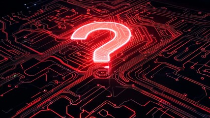 Poster - Glowing red quest prompt on circuit board in dark environment