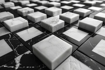 Poster - Exploring the Intricate Monochrome Cube Illusion With Black and White Tiles Arranged Creatively. Generative AI