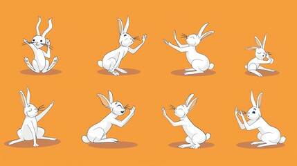 Poster - A set of cartoon rabbits in different poses.