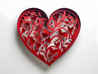 Intricate Layered Paper Cut Heart Silhouettes with Negative Space Laser Cut Patterns on a Clean White Background