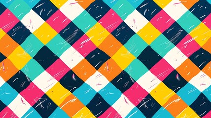 Poster - A colorful checkered pattern with white lines.