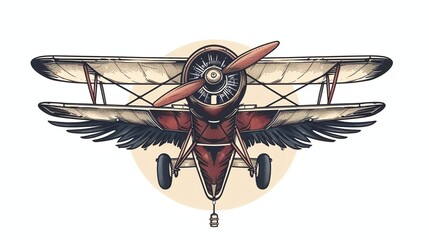 Canvas Print - A cartoon illustration of a vintage airplane with wings.