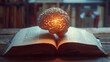 © VK Studio - A glowing brain sits atop an old, open book on a rustic table, symbolizing the radiance of knowledge and the wisdom contained within literature.
