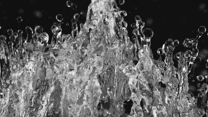 Poster - Super Slow Motion of Splashing Water on Black Background with Beautiful Big Water Drops. Filmed on High Speed Cinema Camera, 1000fps.