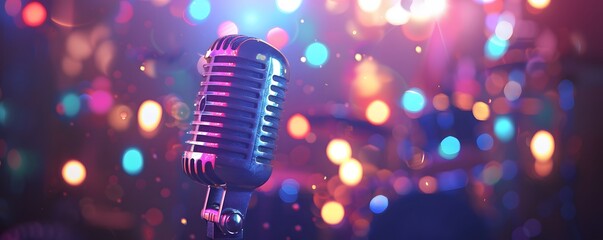 microphone on colorful bokeh background.