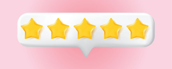 3d speech bubble with rating five stars for best excellent services feedback, 5 stars rating for qua