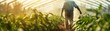© Paul GoToMars - A farmer walking through a lush greenhouse filled with vibrant crops, showcasing dedication to sustainable agriculture.