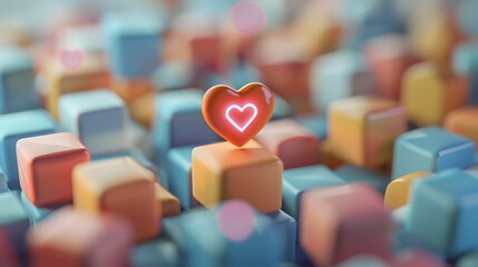 Canvas Print - Heart on Colorful Cubes.