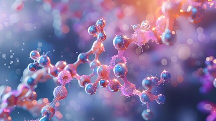 Canvas Print - Abstract Molecular Structure with Colorful Bokeh Background.