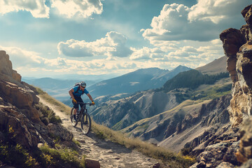 Canvas Print - Man on Mountain Biking Adventure