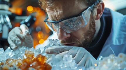 Wall Mural - A researcher examining the structure of crystals, detailed close-up