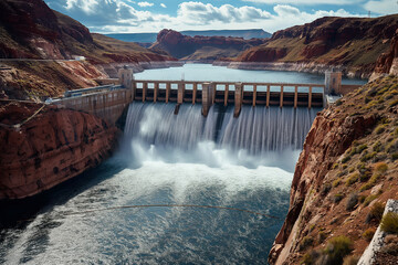 Large hydroelectric dam on a river