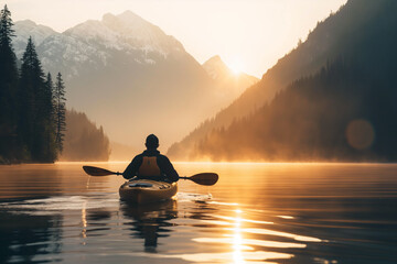 Wall Mural - Kayaker enjoying a scenic lake adventure