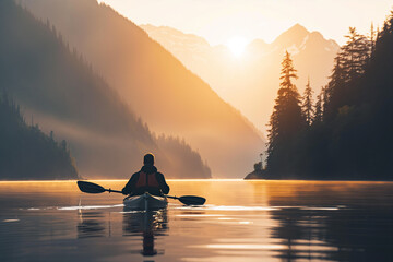 Canvas Print - Kayaker enjoying a peaceful lake