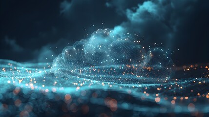 Canvas Print - Glowing Digital Cloud Network on Darkened Backdrop Business Technology Concept