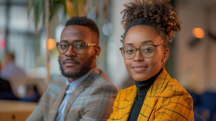 Poster - a man and woman sitting in a modern office setting