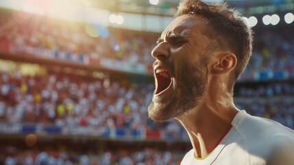 Professional football player celebrating victory during a thrilling championship match.