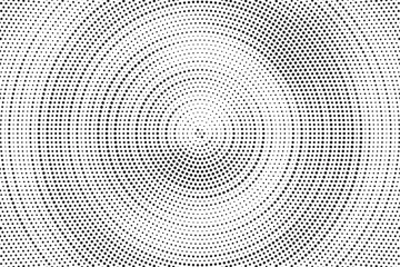 Aufkleber - Radial halftone gradient background. Dotted concentric texture with fading effect. Black and white circle shade wallpaper. Grunge rough vector. Monochrome backdrop.