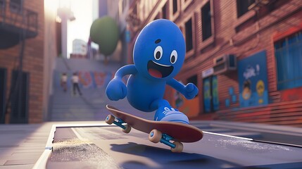 Wall Mural - Cartoon Cool Skating Blueberry Character 3D randering.