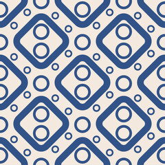 Leinwandbilder - The diamonds are blue and there are rings inside and between them. Tiles made of minimalistic rhombuses.