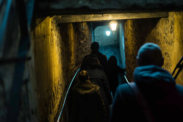 Canvas Print - Underground Cave Exploration with Group