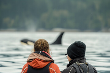 Wall Mural - Family on a whale-watching boat tour