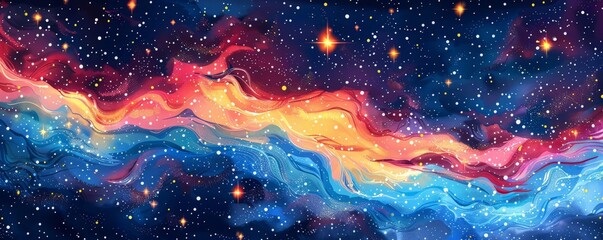 Wall Mural - enchanting night sky with multicolored stars and galaxy background illustration