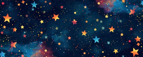 Wall Mural - starry night sky seamless pattern for textile design with colorful stars on dark blue background