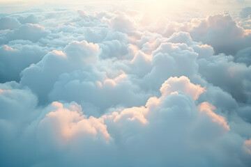 Poster - Aerial View of Sunlit Clouds - Fluffy Cotton-Like Texture  