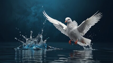 Wall Mural - Graceful Dove in Water Action