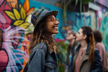 Wall Mural - Group of friends on an urban discovery trip