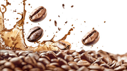 Splash coffee beans transparent background