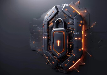 Poster - A futuristic shield with a glowing keyhole symbolizing digital security