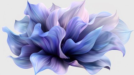 Poster - A digital art illustration of a surreal floral artwork with flowing, layered petals in shades of purple and blue, set against a neutral background.